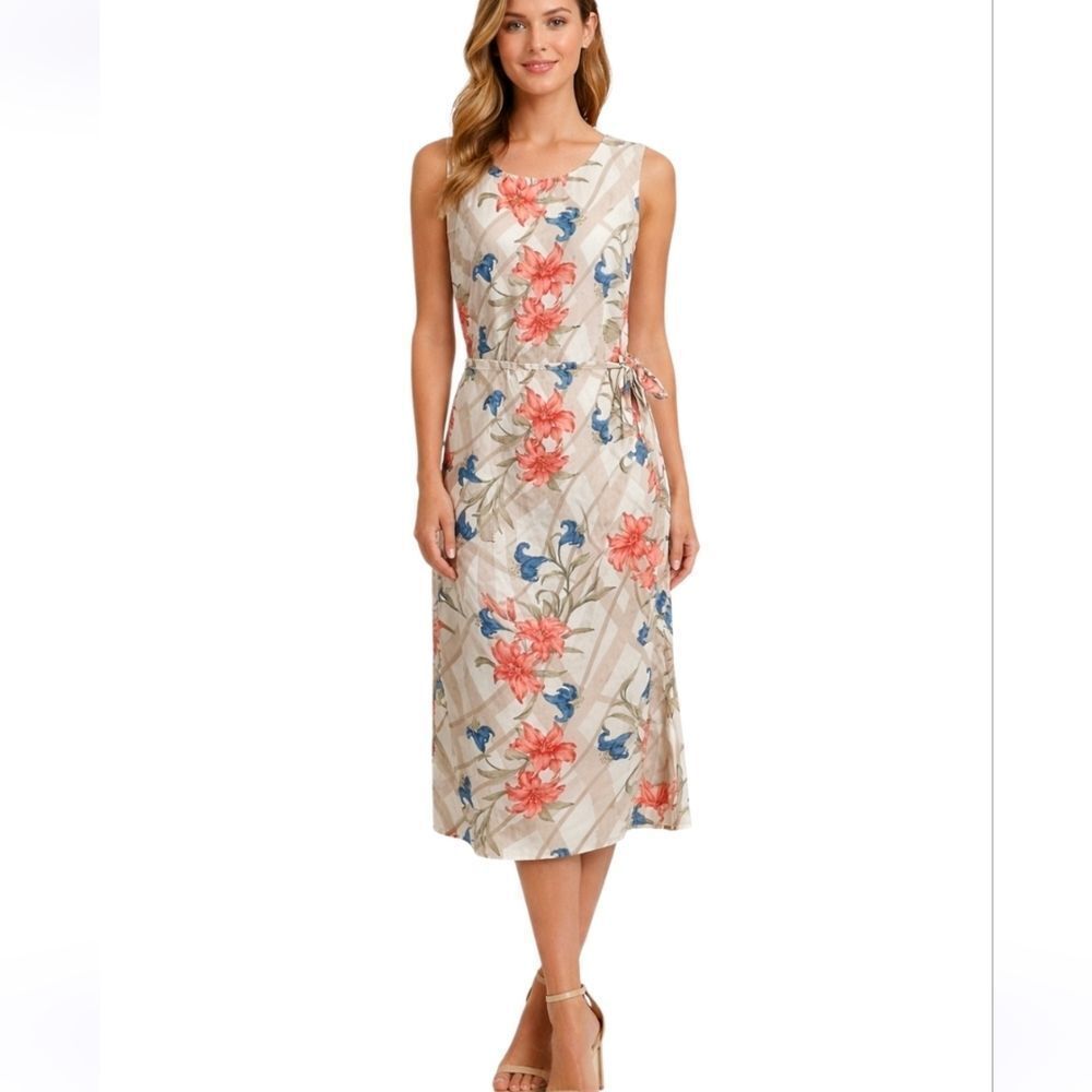 Caribbean Joe Vintage Cream Floral Faux Wrap Sleeveless Maxi Dress Size XL